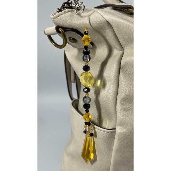 Beaded Purse Charm Suncatcher Black Yellow Crystal Prism Handbag Ornament - Picture 3 of 10